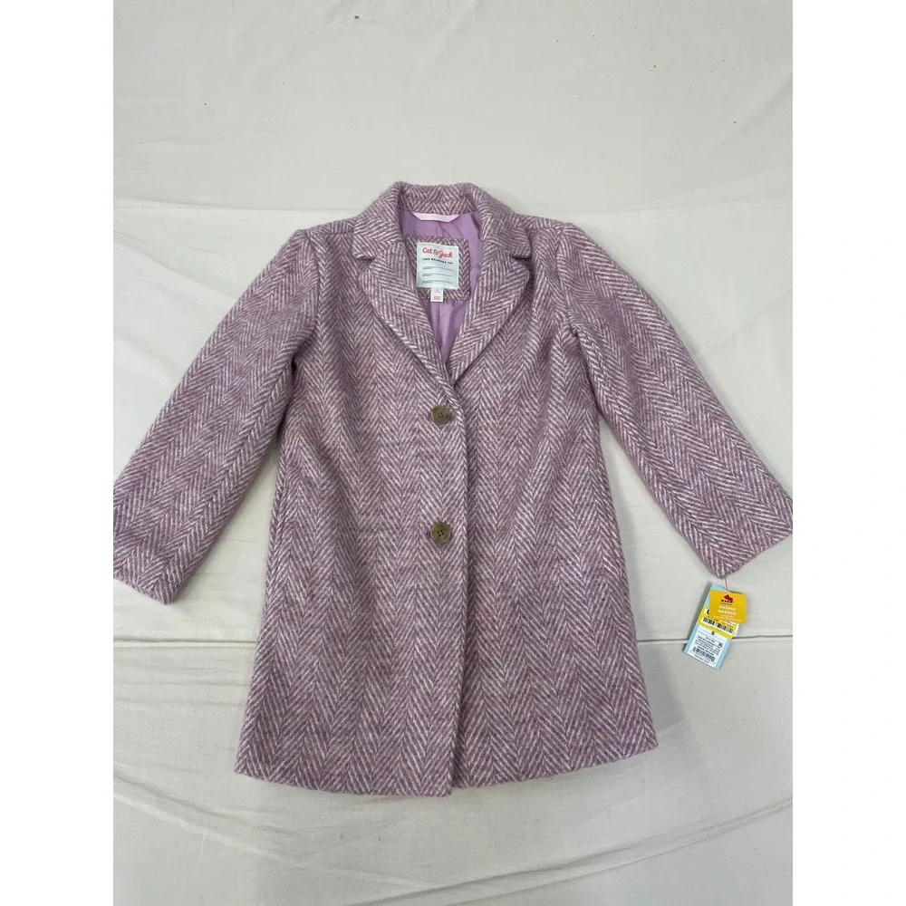 Cat & Jack Girls Mauve Herringbone Long Coat Size S 6/6X NWT